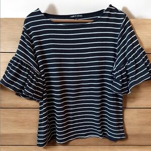 Cable &‎ Gauge Black Striped Women's Boat Neck Soft Top With Puffy short sleeves